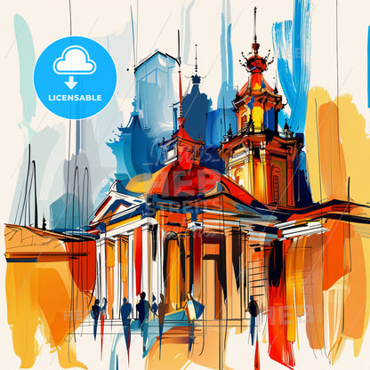 Vibrant Chiayi, Taiwan - A Painting Of A Building With A Red Dome