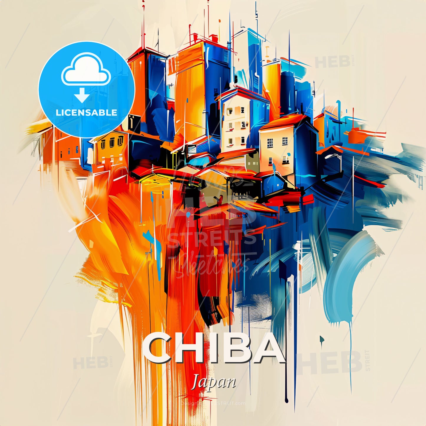 Vibrant Chiba, Japan - A Painting Of A City - Square format print template