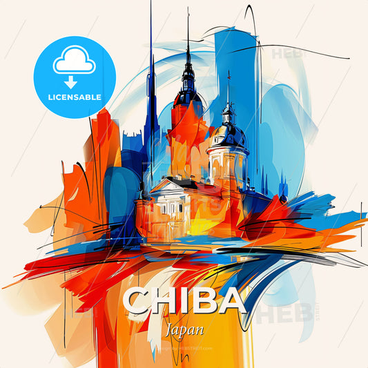 Vibrant Chiba, Japan - A Colorful Painting Of A City - Square format print template