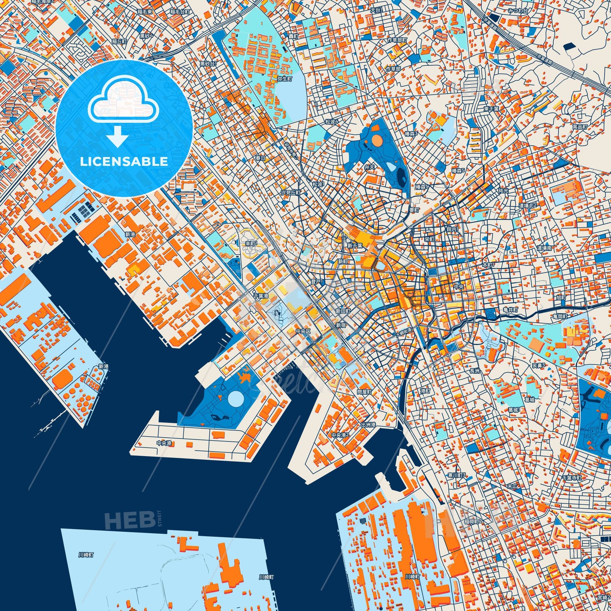 Colorful Chiba Street Map with Labels and Buildings