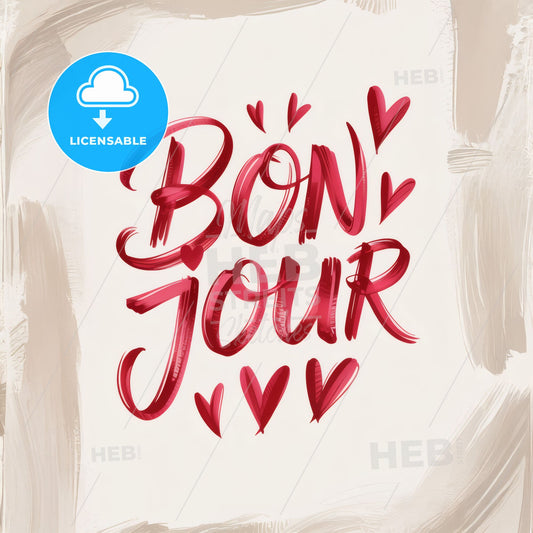 Chic Bonjour Love Print: Bold Red Brushstroke with Hearts - Perfect for Valentine's!