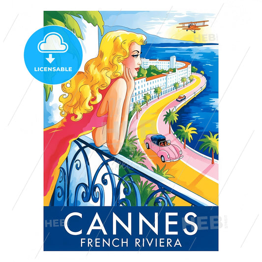 Chic Côte d'Azur: Glamorous 1950s Cannes Vintage Travel Print