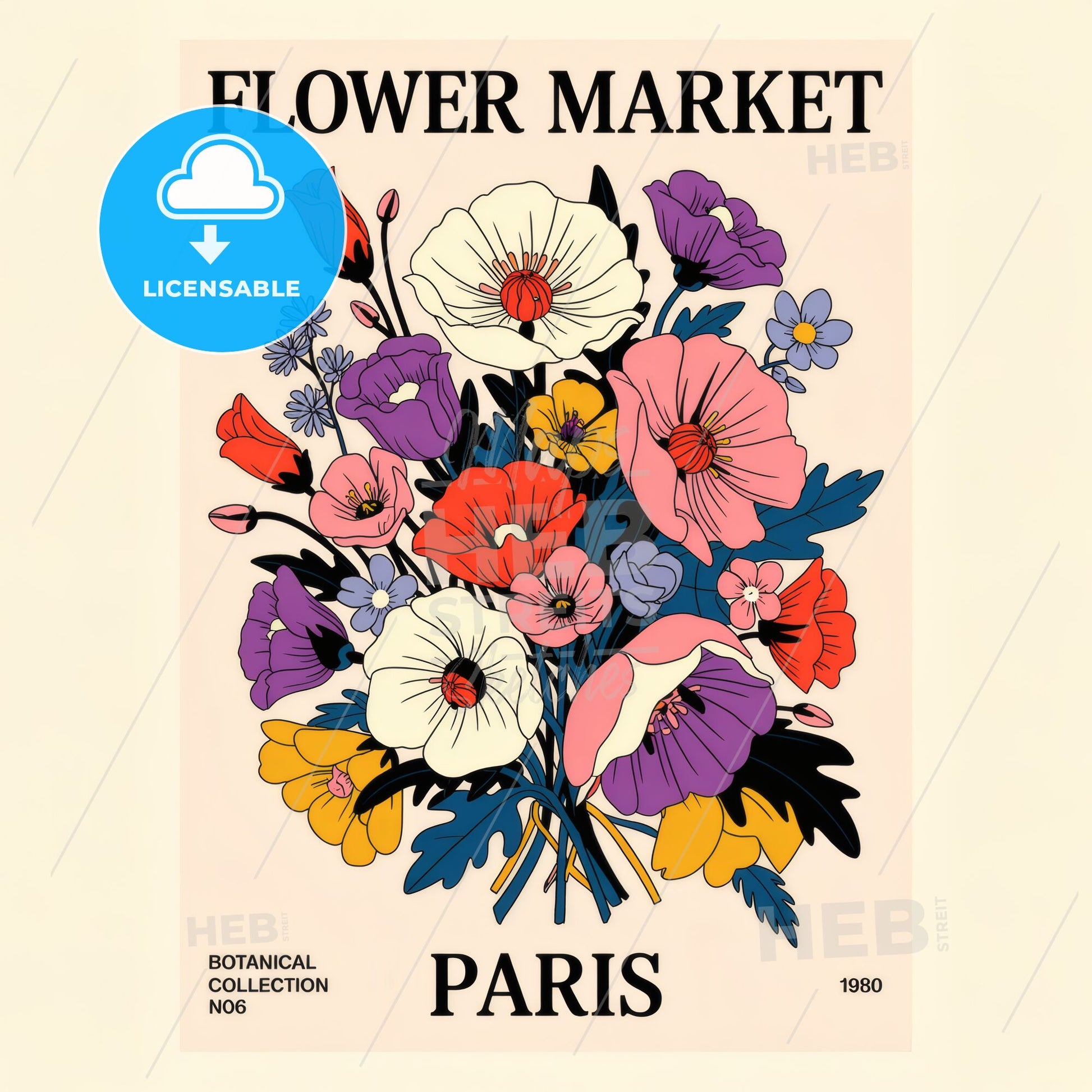 Chic Floral Artwork: Parisian Botanical Elegance with Modern Minimalist Aesthetic