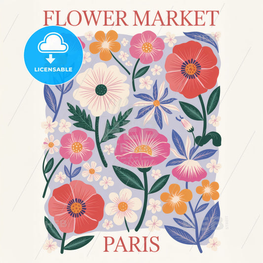 Chic Floral Elegance: Parisian Flower Market Art Print with Modern Minimalist Charm