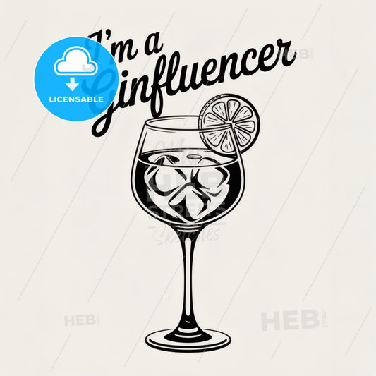 Chic Gin & Tonic Minimalist Art: 'I'm a Ginfluencer' Black & White Illustration