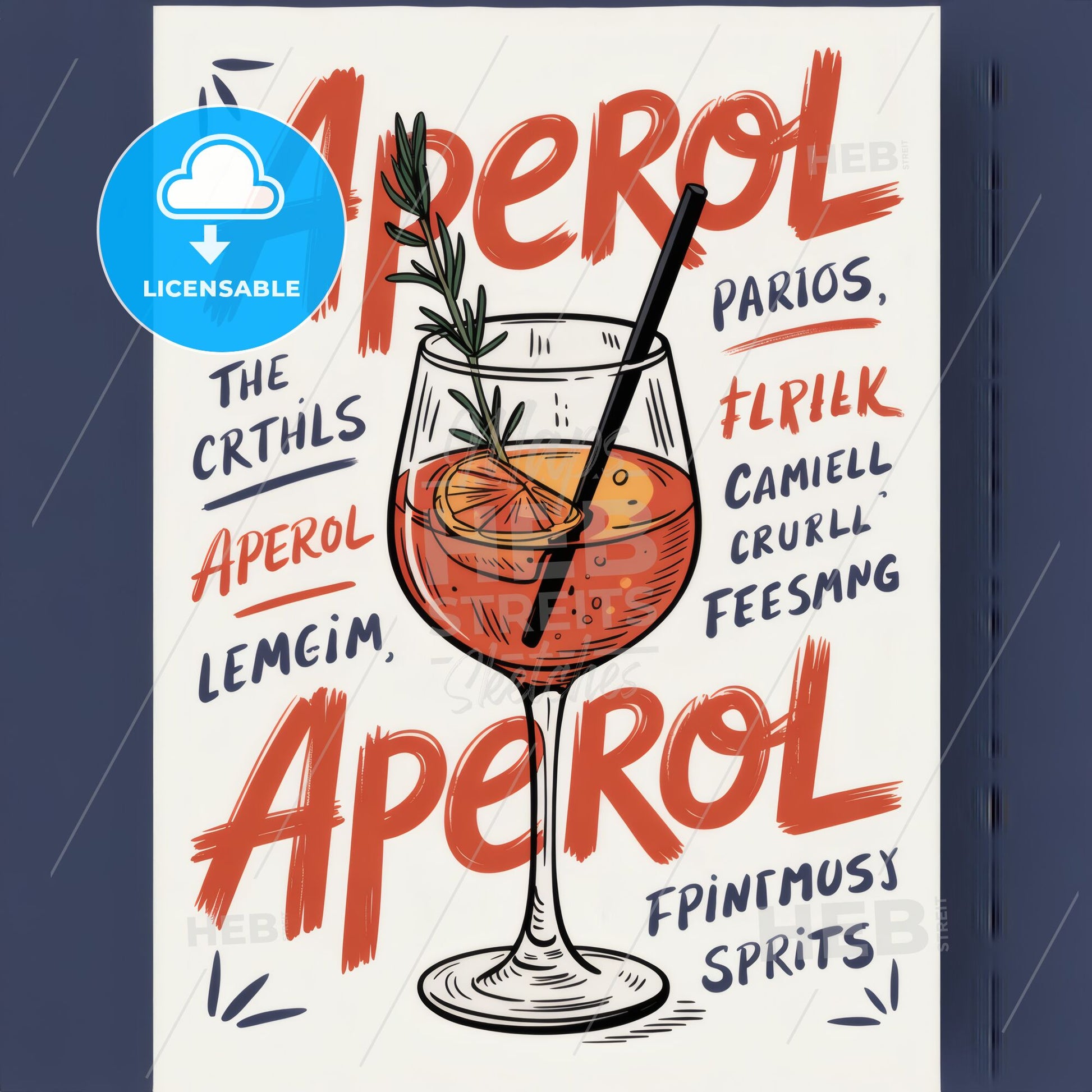 Chic Hand-Drawn Aperol Spritz Art Print: Stylish Cocktail Illustration Décor