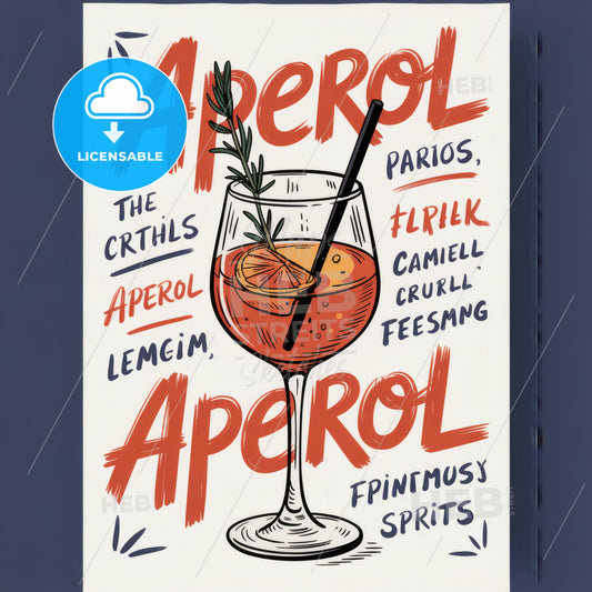 Chic Hand-Drawn Aperol Spritz Art Print: Stylish Cocktail Illustration Décor