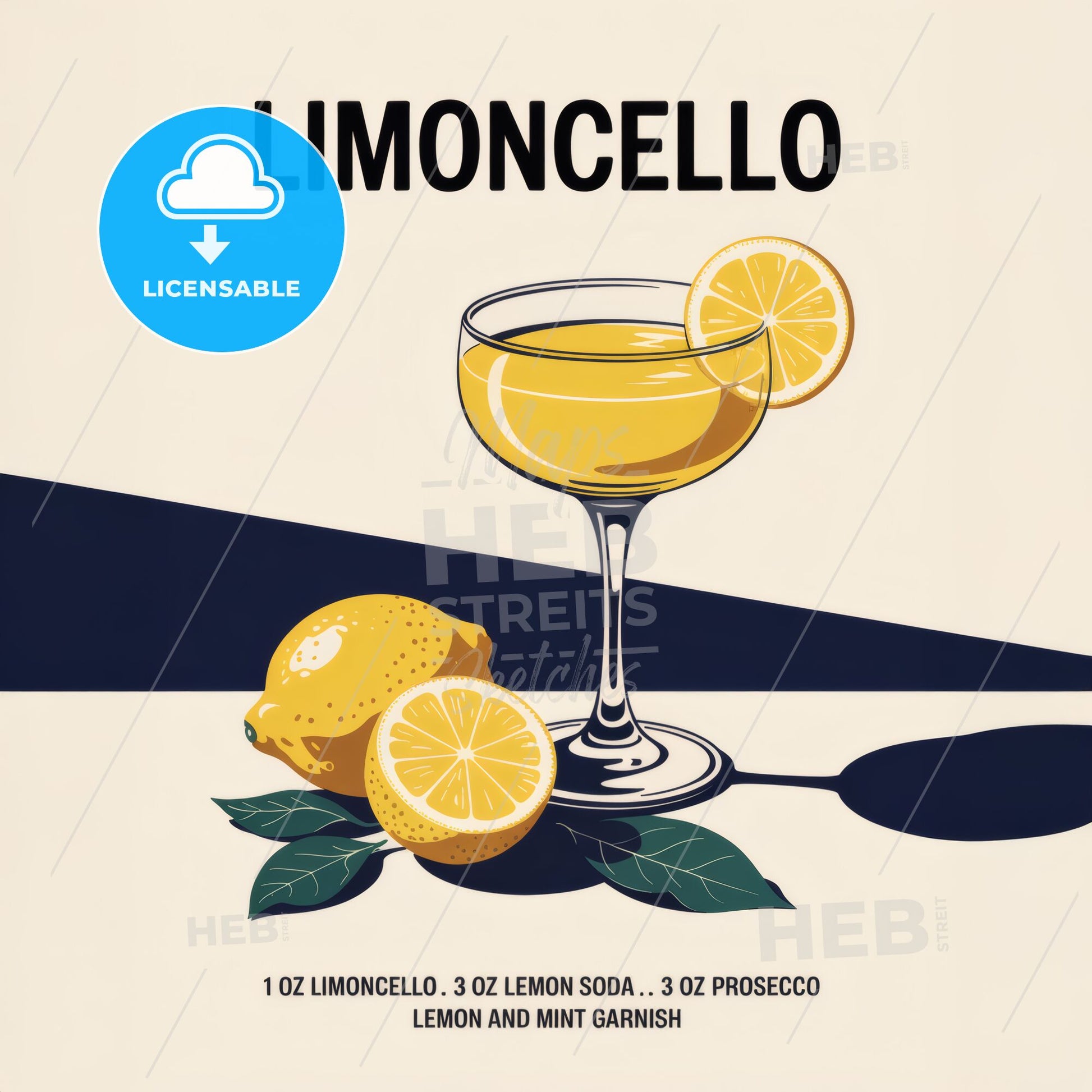 Chic Limoncello Cocktail Poster: Retro-Modern Lemon Refreshment Art Print