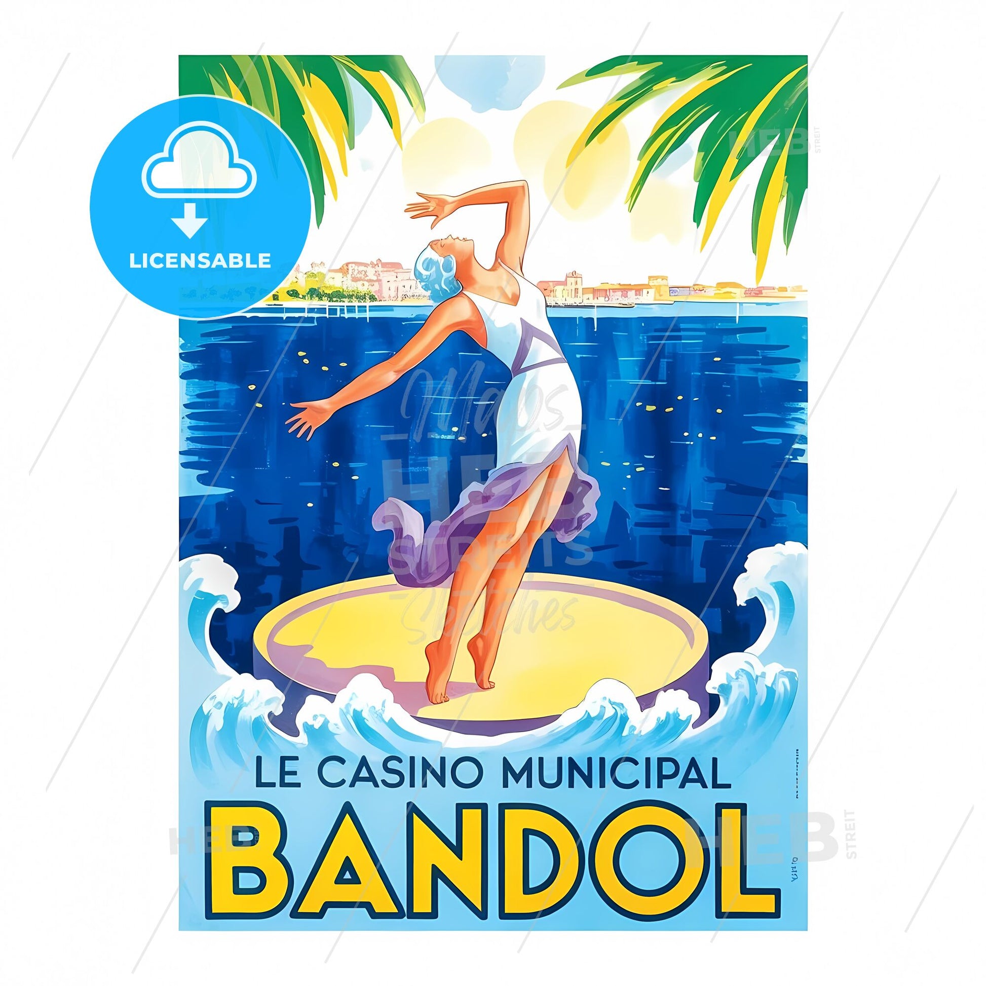 Chic Retro Seaside Soiree: Vintage Bandol Casino Art Deco Poster