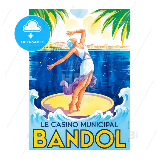 Chic Retro Seaside Soiree: Vintage Bandol Casino Art Deco Poster
