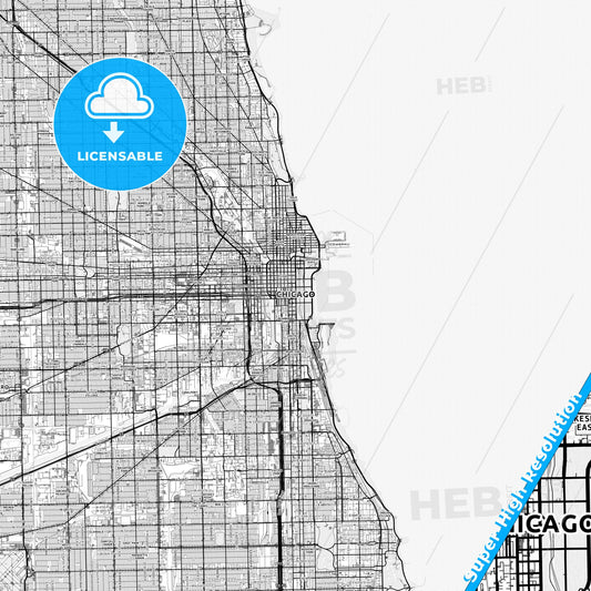 Chicago, Illinois light map with streetnames, citynames and districts
