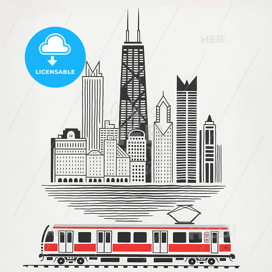 Chicago Skyline: A Bold Linocut Tribute to Urban Elegance
