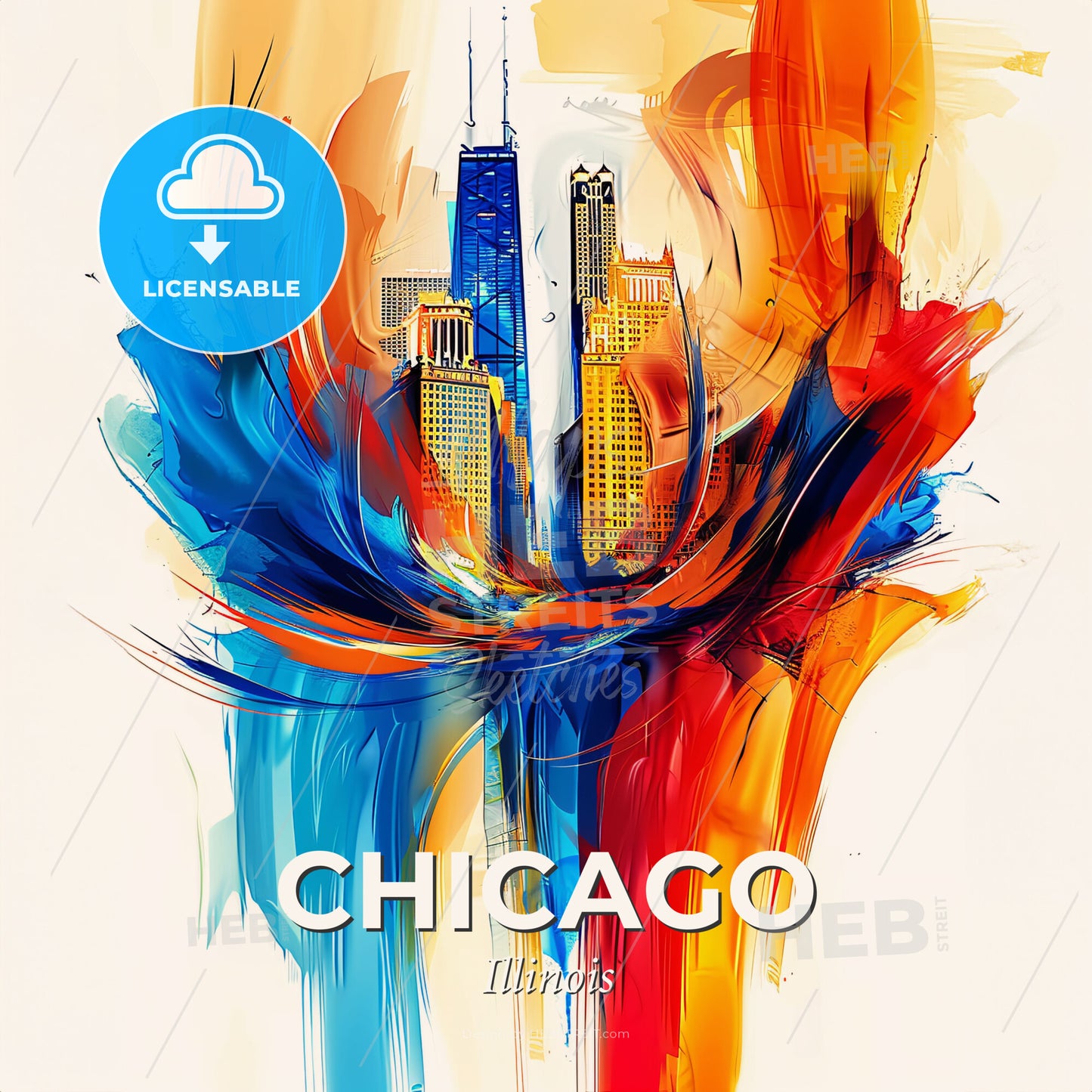 Vibrant Chicago, Illinois - A Painting Of A City - Square format print template