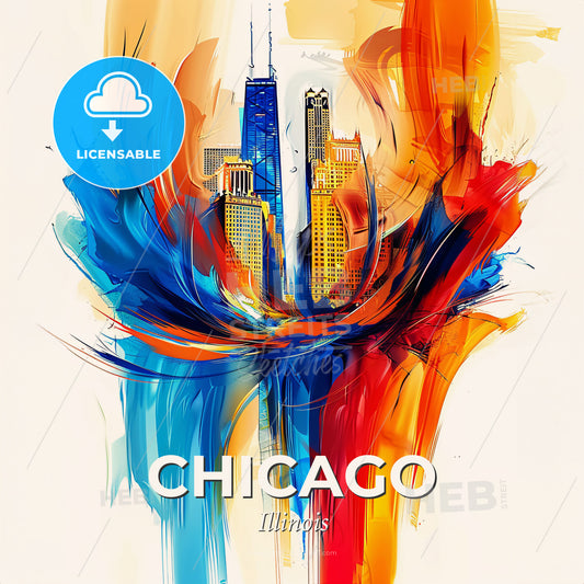 Vibrant Chicago, Illinois - A Painting Of A City - Square format print template