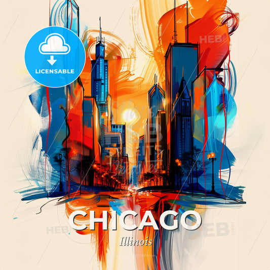 Vibrant Chicago, Illinois - A Painting Of A City - Square format print template