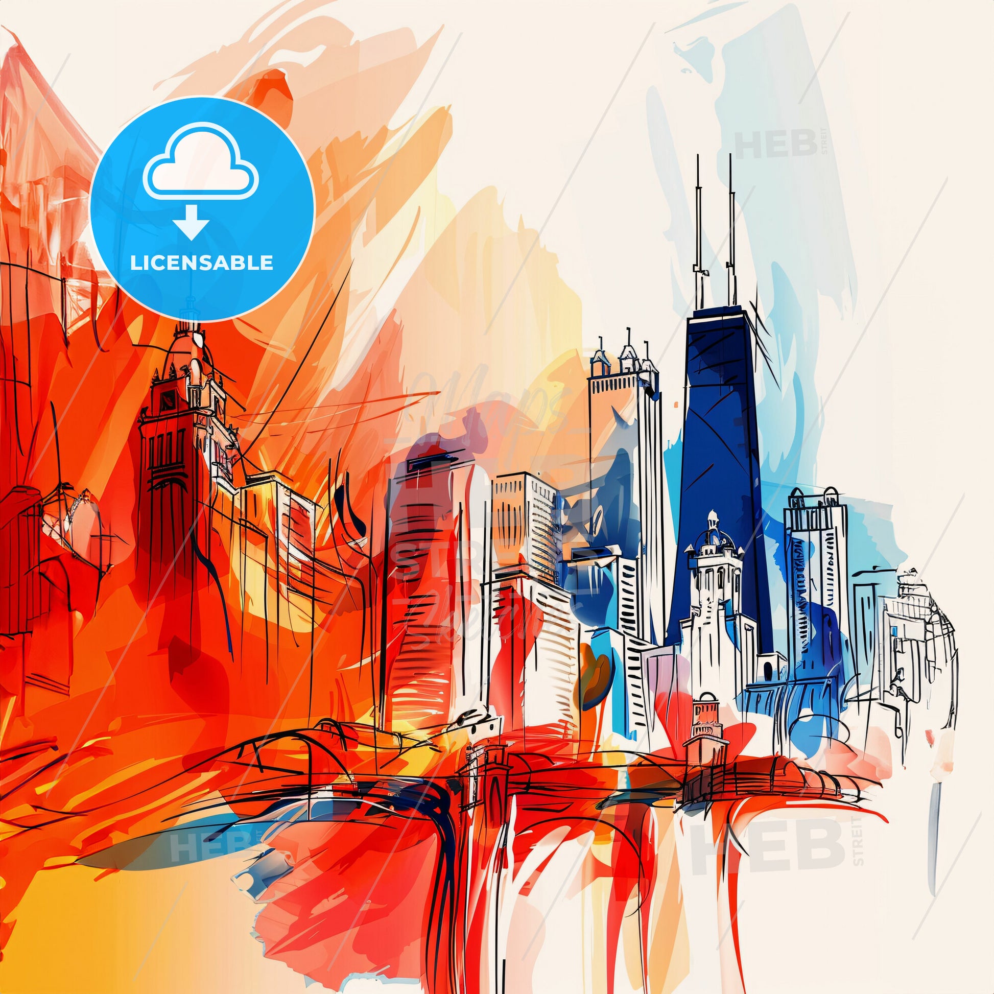 Vibrant Chicago, Illinois - A Colorful Cityscape With A Bridge