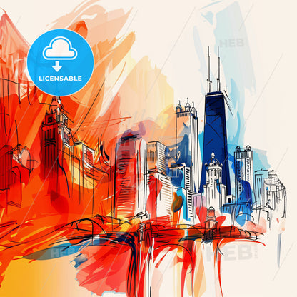 Vibrant Chicago, Illinois - A Colorful Cityscape With A Bridge