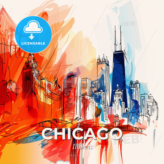 Vibrant Chicago, Illinois - A Colorful Cityscape With A Bridge - Square format print template