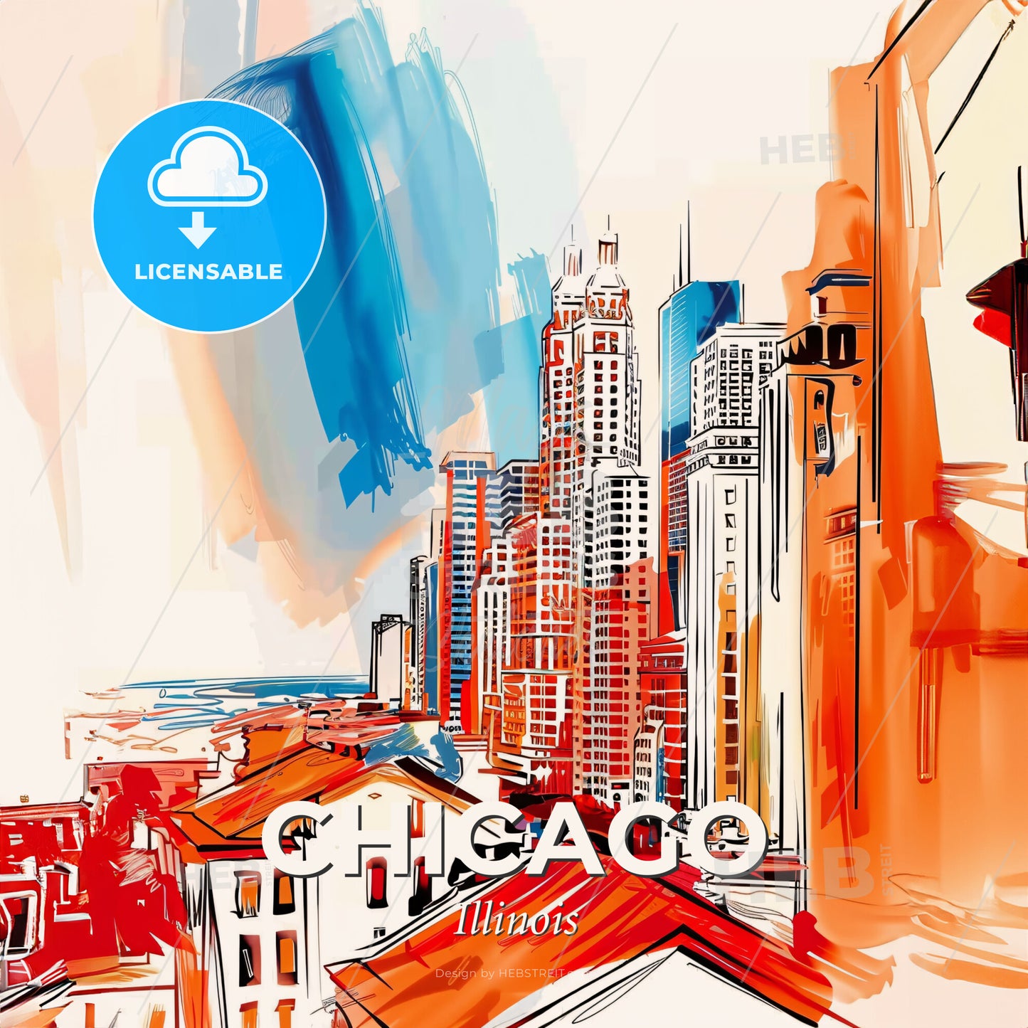 Vibrant Chicago, Illinois - A Cityscape With Buildings And A Blue Sky - Square format print template