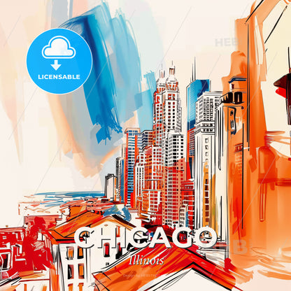 Vibrant Chicago, Illinois - A Cityscape With Buildings And A Blue Sky - Square format print template