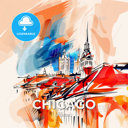 Vibrant Chicago, Illinois - A Painting Of A City - Square format print template