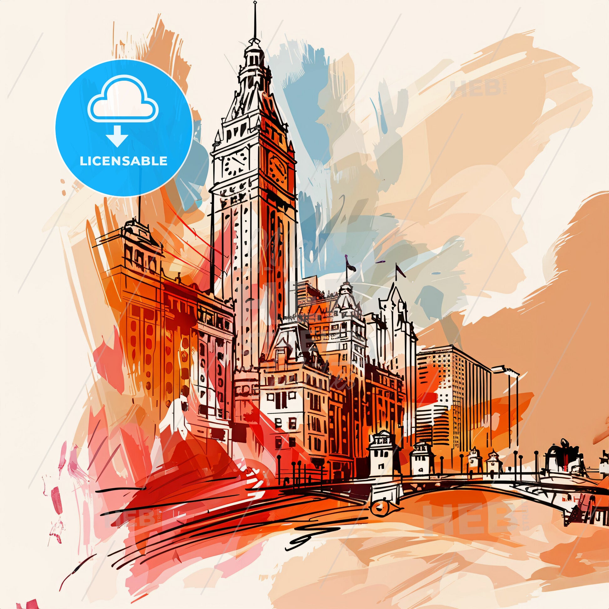 Vibrant Chicago, Illinois - A Drawing Of A City