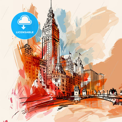 Vibrant Chicago, Illinois - A Drawing Of A City
