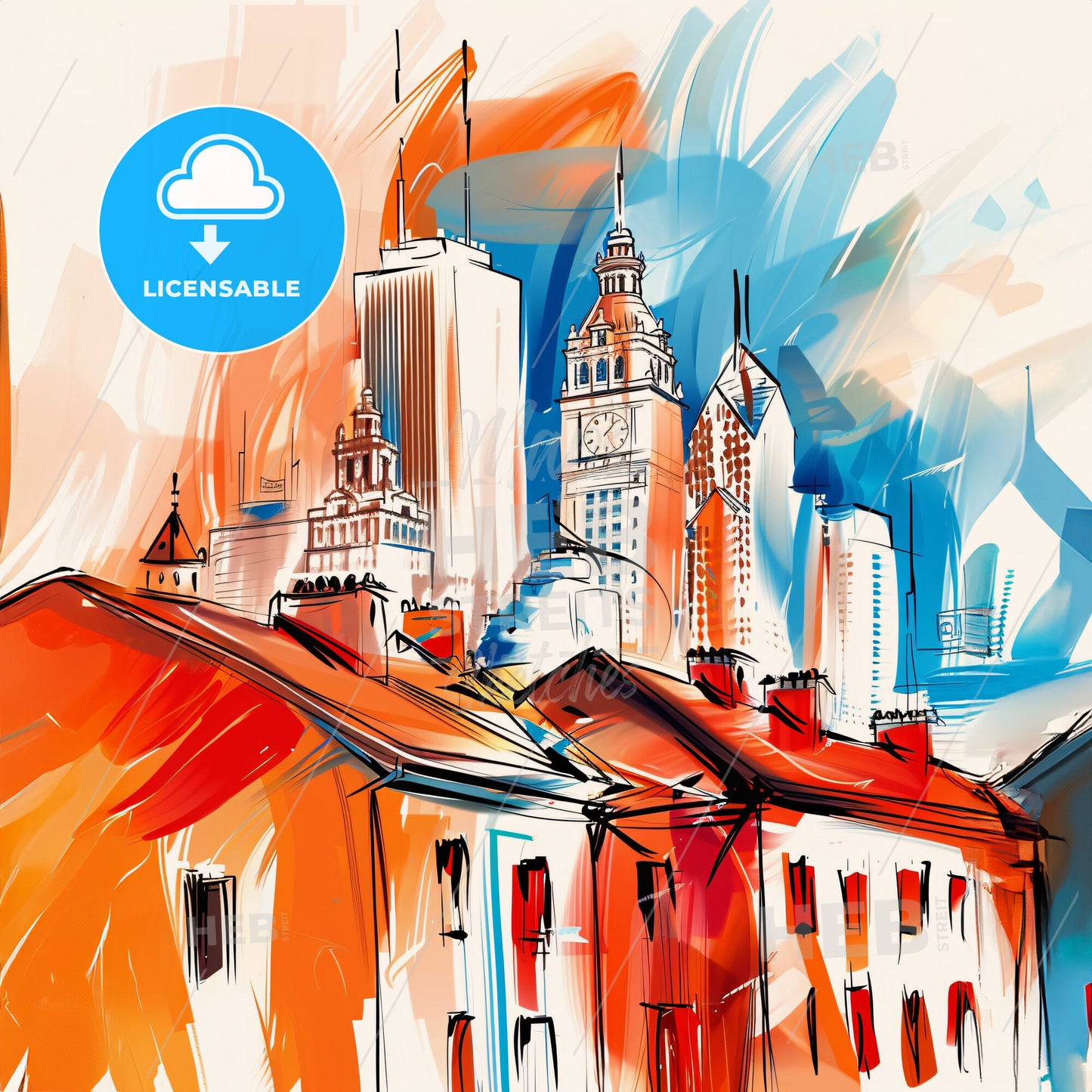 Vibrant Chicago, Illinois - A Drawing Of A City