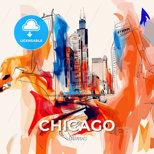 Vibrant Chicago, Illinois - A Colorful Cityscape With A Bridge - Square format print template