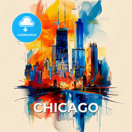 Vibrant Chicago, Illinois - A Colorful Painting Of A City - Square format print template