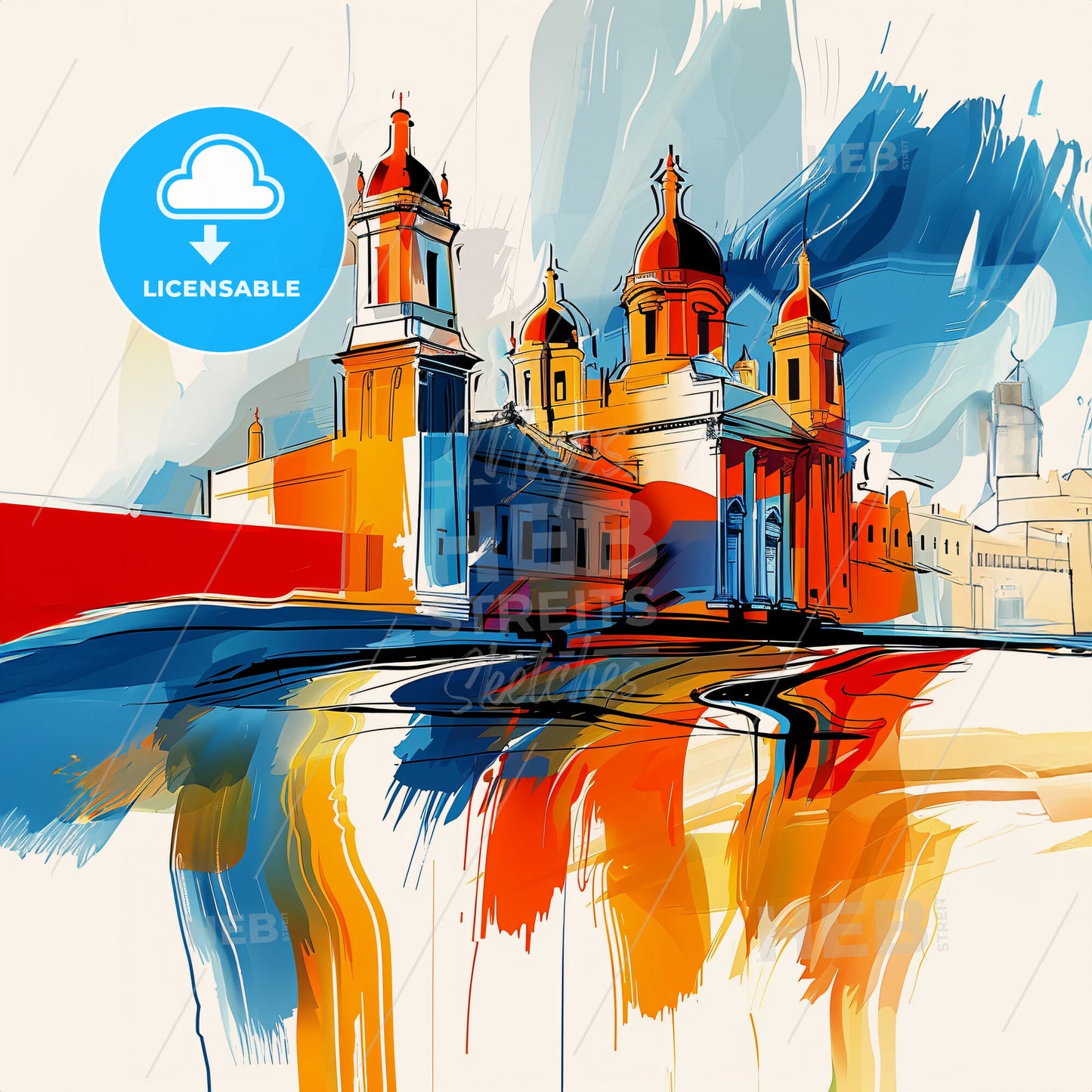 Vibrant Chiclayo, Peru - A Painting Of A Building With Towers And A Blue Sky