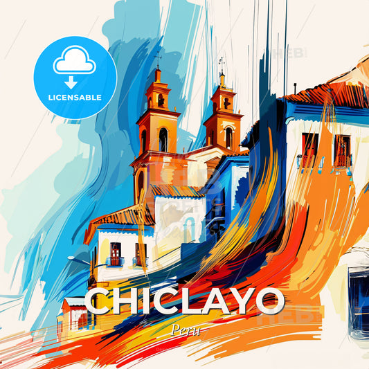 Vibrant Chiclayo, Peru - A Painting Of A Building - Square format print template