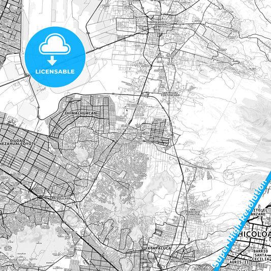 Chicoloapan de Juárez, Mexico light map with streetnames, citynames and districts