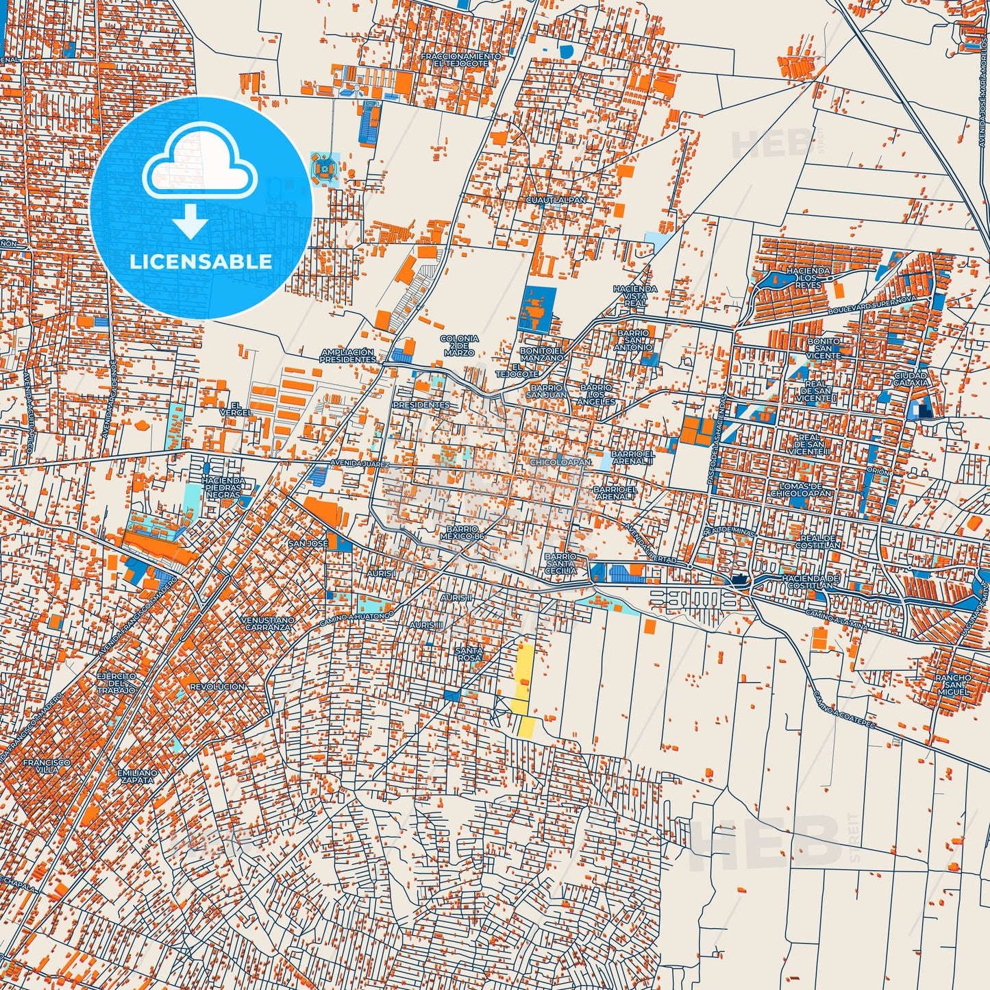 Colorful Chicoloapan de Juárez Street Map with Labels and Buildings