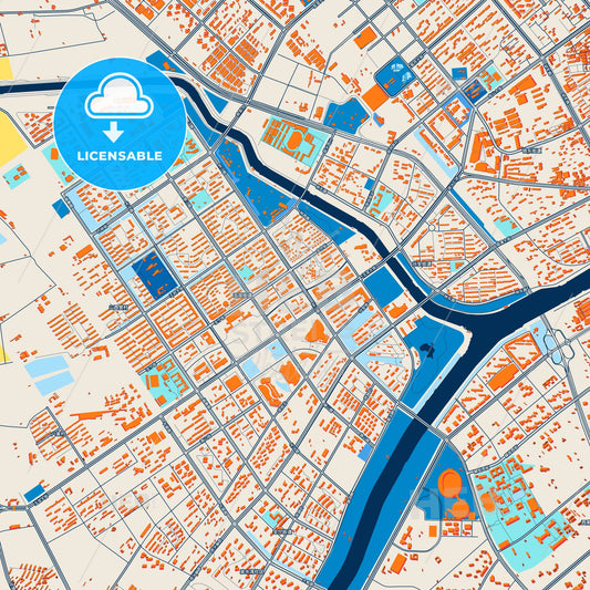 Colorful Chifeng Street Map with Labels and Buildings