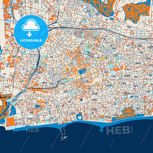 Colorful Chigasaki Street Map with Labels and Buildings