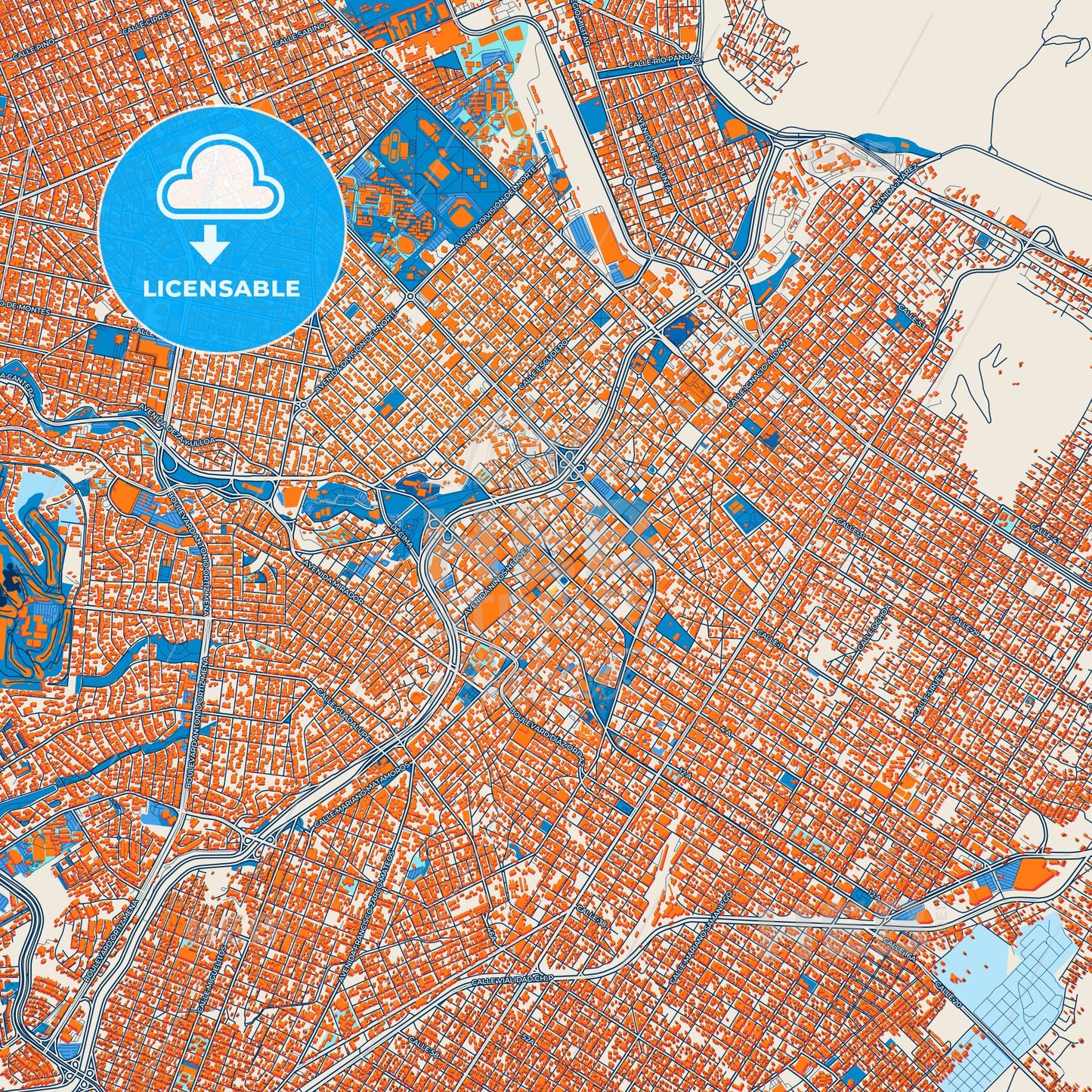 Colorful Chihuahua Street Map with Labels and Buildings