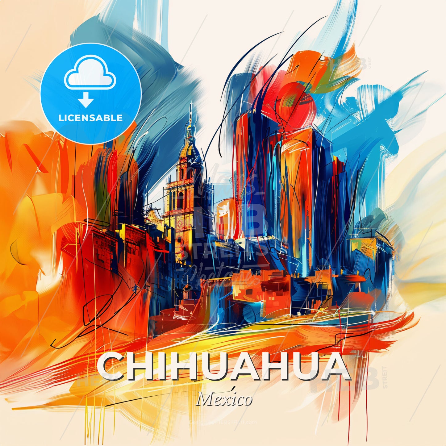 Vibrant Chihuahua, Mexico - A Painting Of A City - Square format print template