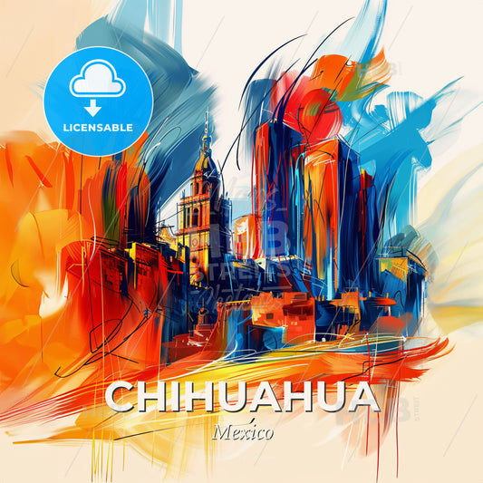 Vibrant Chihuahua, Mexico - A Painting Of A City - Square format print template