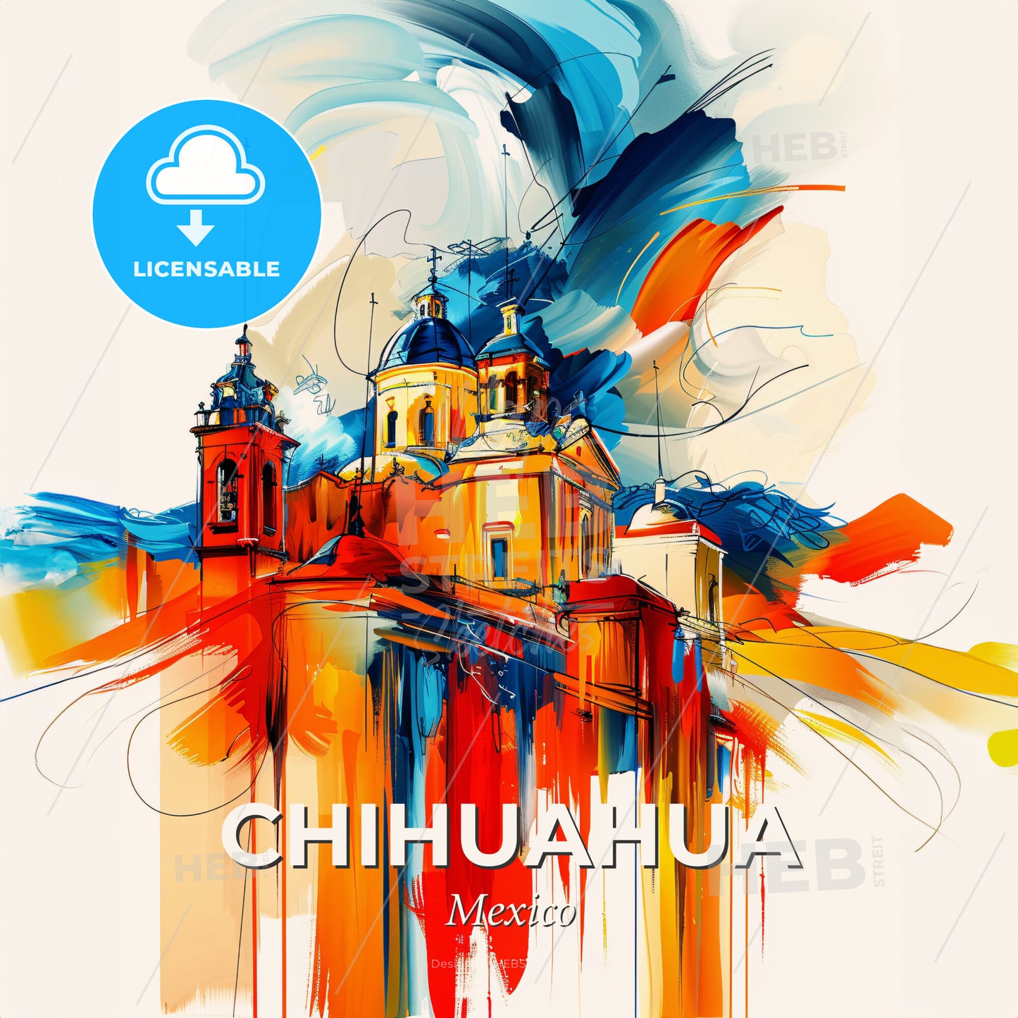 Vibrant Chihuahua, Mexico - A Painting Of A Building With Colorful Paint - Square format print template