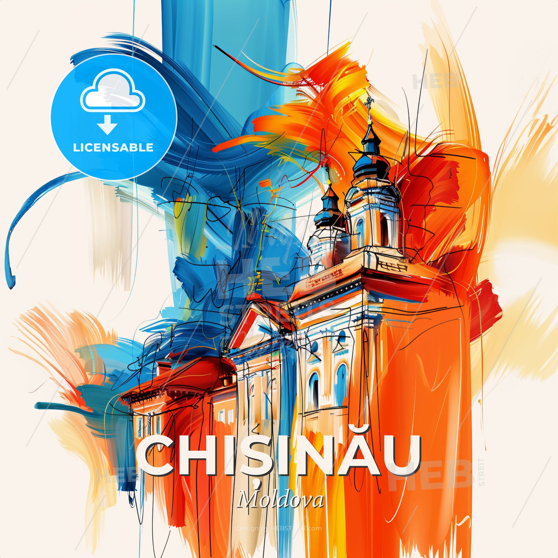 Vibrant Chișinău, Moldova - A Painting Of A Building With Colorful Paint - Square format print template