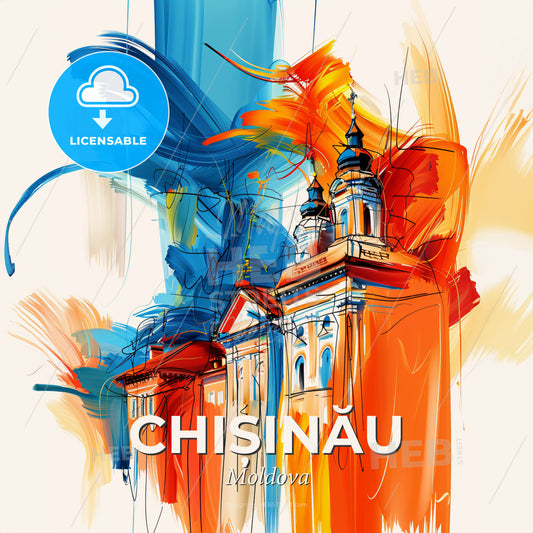 Vibrant Chișinău, Moldova - A Painting Of A Building With Colorful Paint - Square format print template