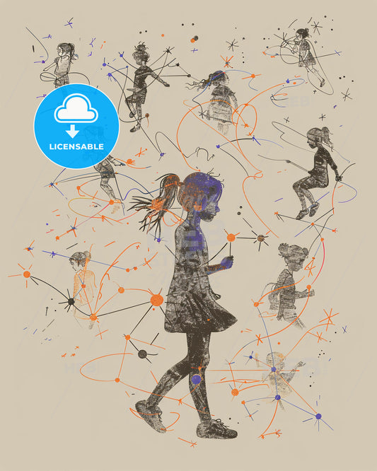 Ink Swirls of Children's Classroom - A drawing of a girl