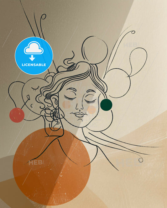 Artful Elegance: Children's Playful Simplicity on Beige - A drawing of a woman with her eyes closed