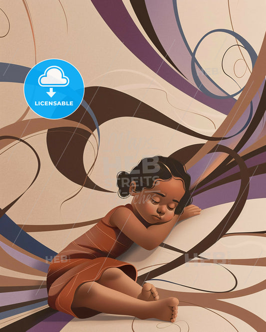 Minimalist Kids in Contemplation, Bold and Moody - A child sleeping on a colorful background