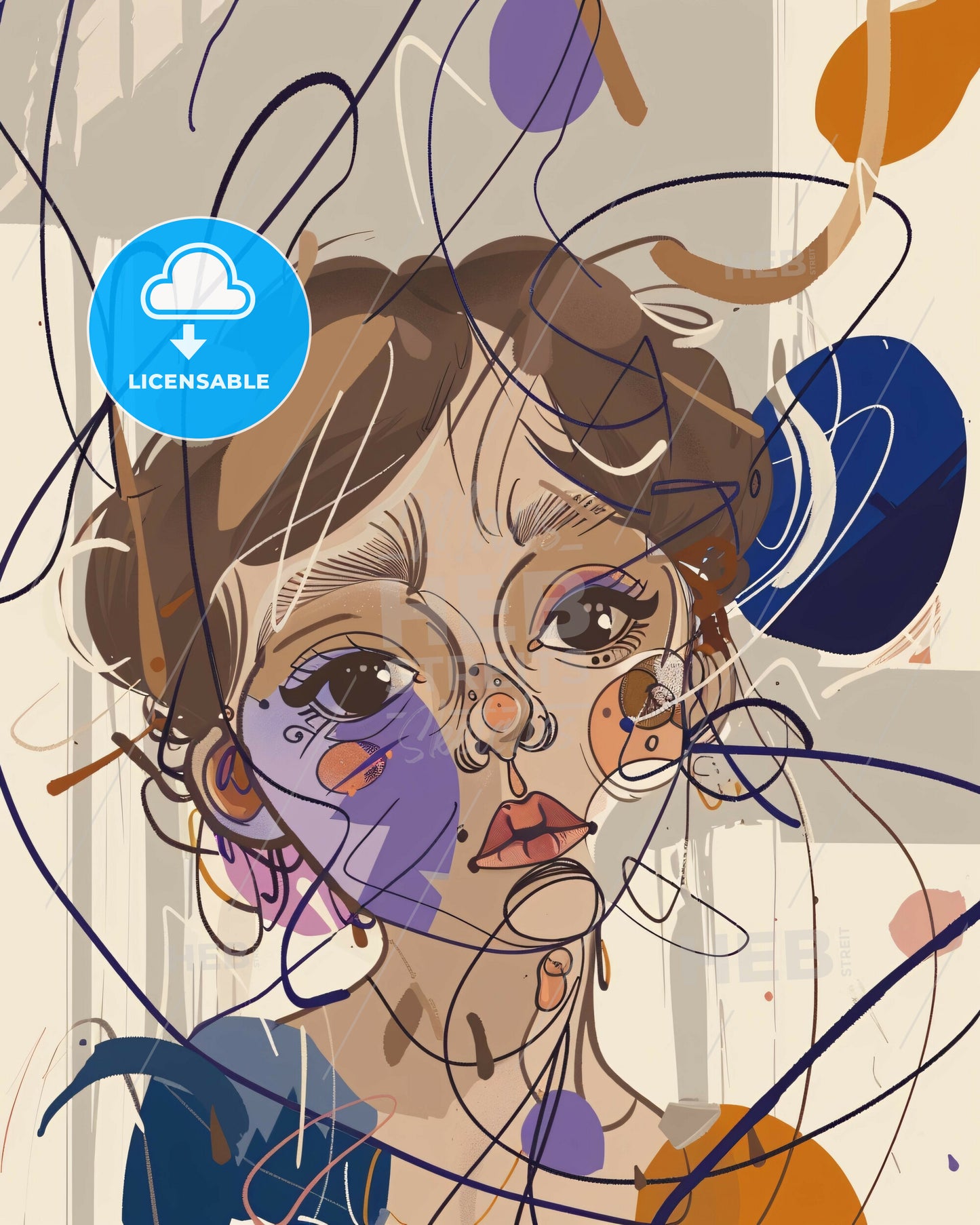 Melancholy Moment in Pastel Hues, Minimalist Lines - A woman with nice hair