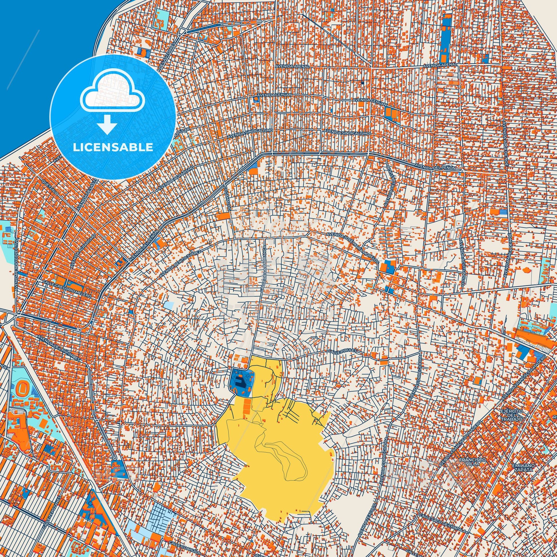 Colorful Chimalhuacán Street Map with Labels and Buildings
