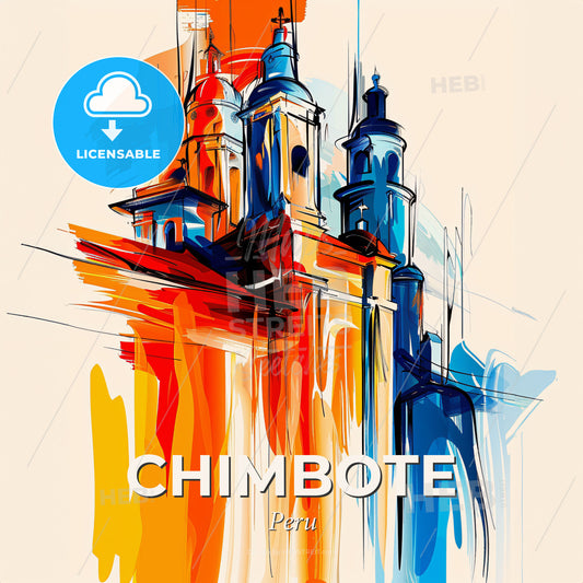 Vibrant Chimbote, Peru - A Painting Of A Building With Towers - Square format print template