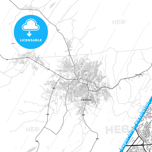 Chimoio, Mozambique light map with streetnames, citynames and districts