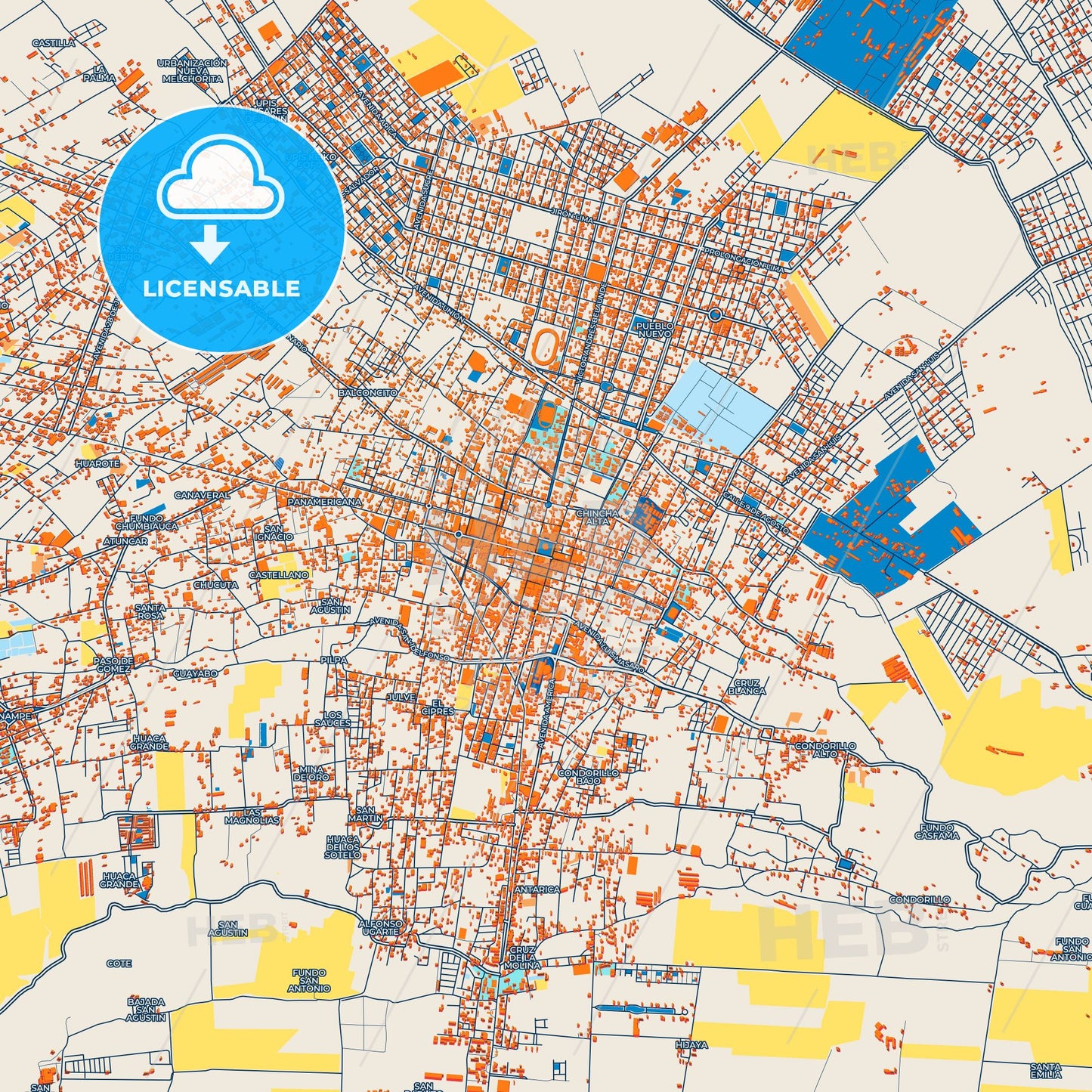 Colorful Chincha Alta Street Map with Labels and Buildings